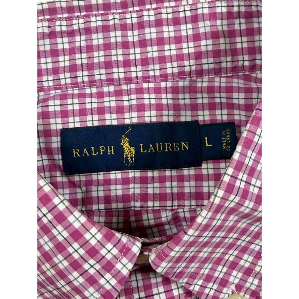 Ralph Lauren Shirt Mens Large Pink White Check Tattersall Button Down Long